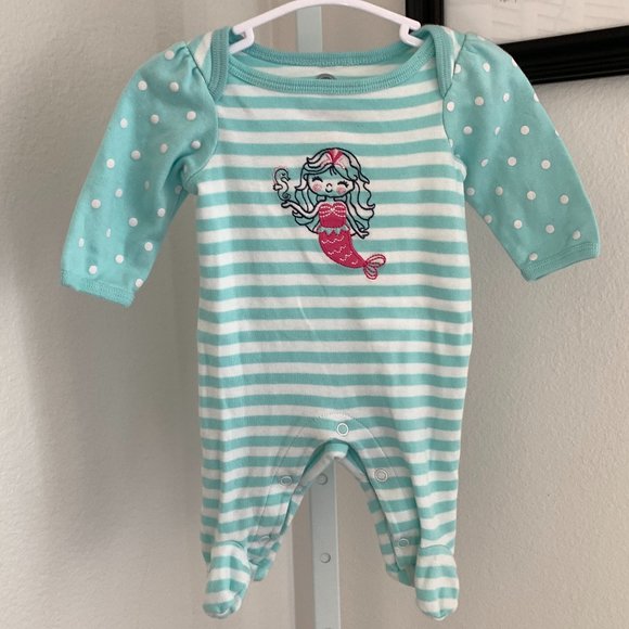 WONDER NATION Mermaid Girl's Sleeper, Turquoise & White Stripes, Size: Newborn - Picture 1 of 9
